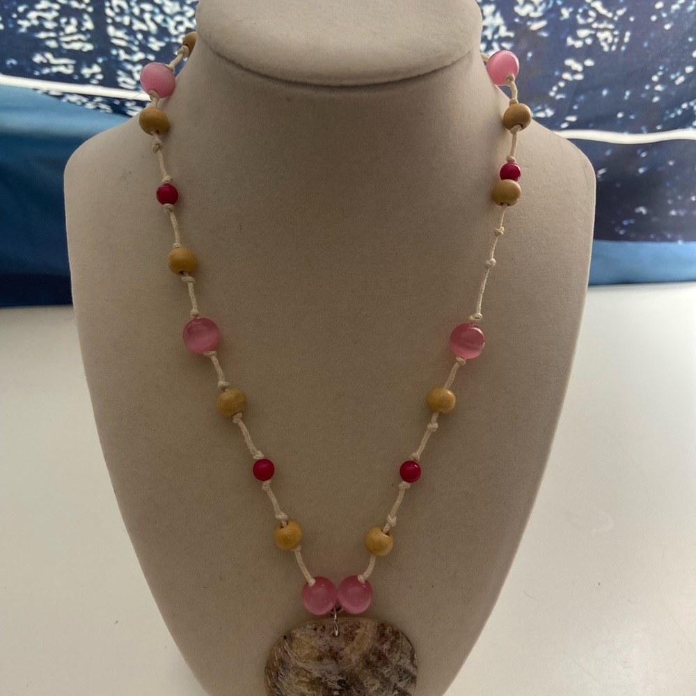 Pink and Tan Beaded Necklace